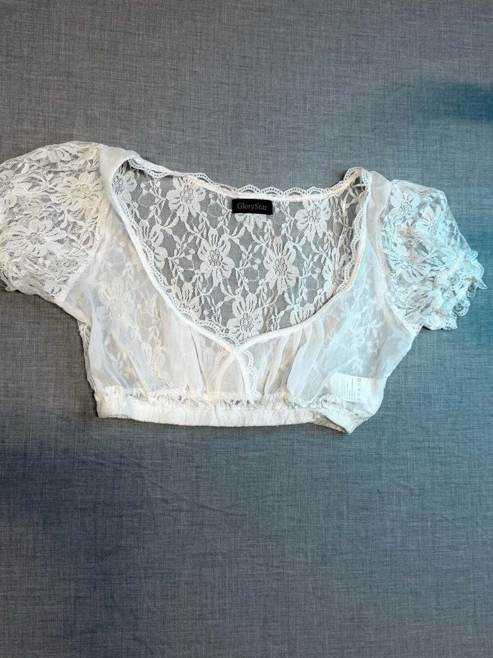 GloryStar White Lace German Dirndl Blouse Oktoberfest Crop Top Size S